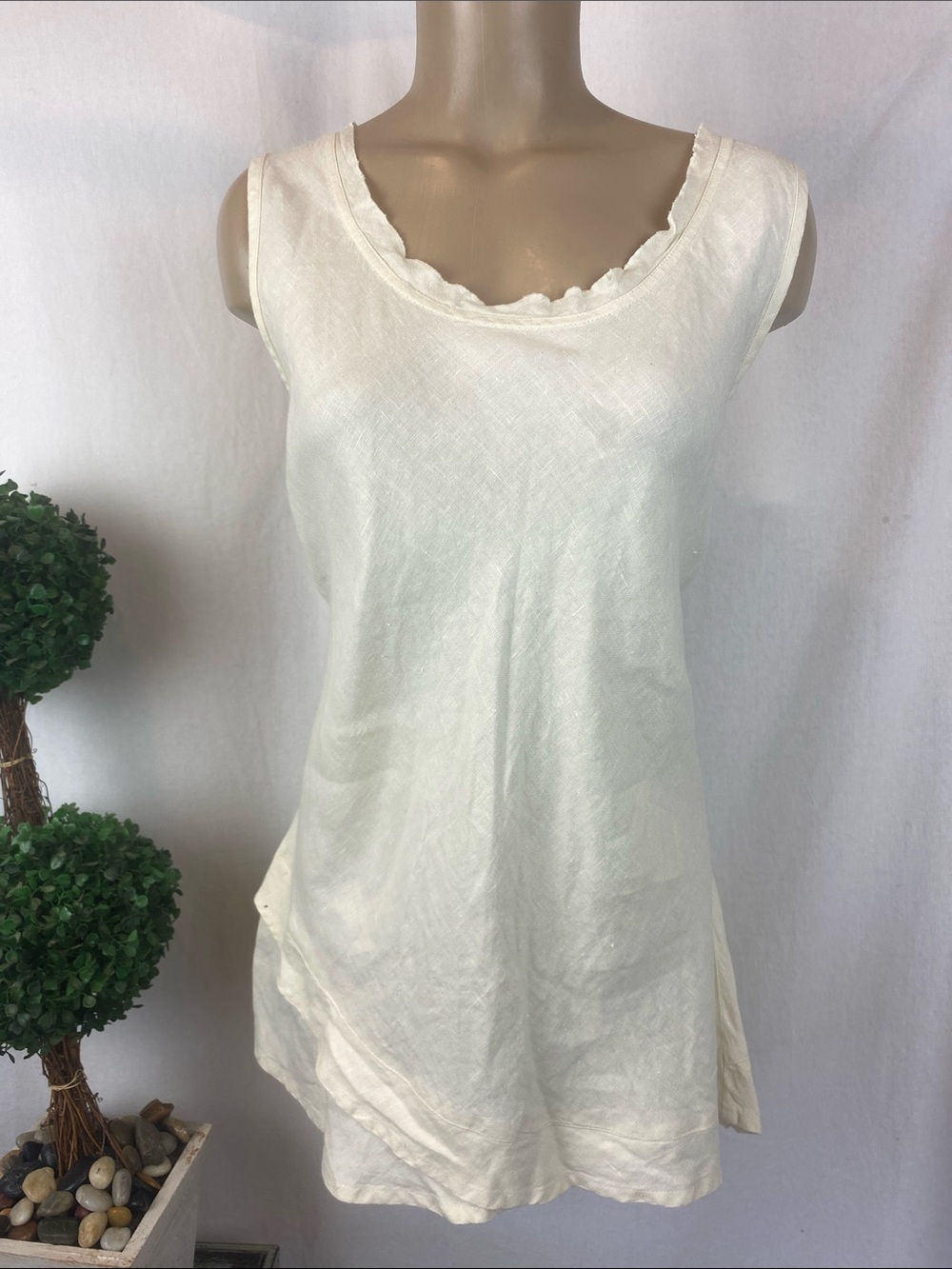 Flax 100% Linen Ivory Cream Sleeveless Tunic Tank Top L